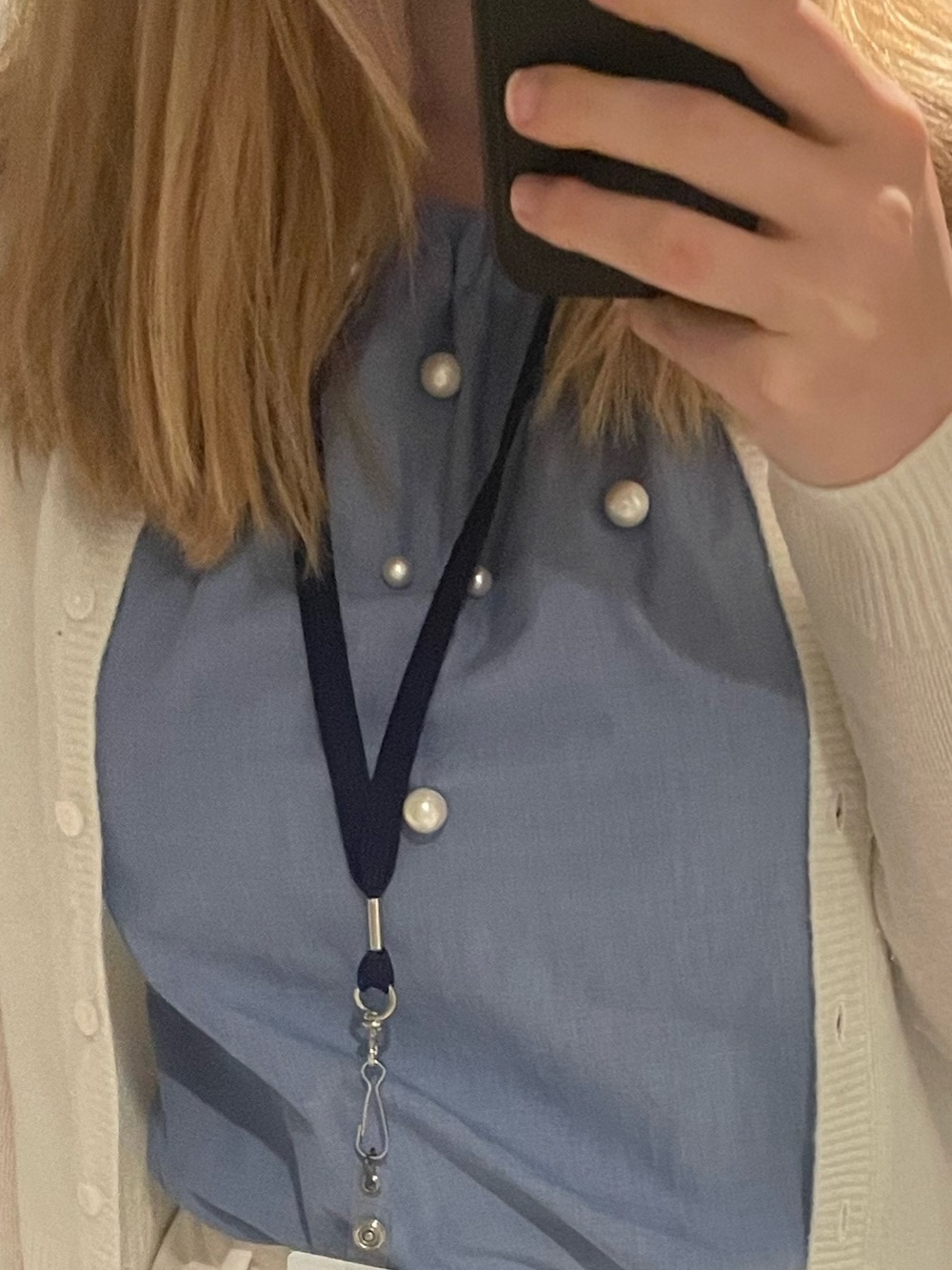 Banana Republic Pearl-Accented Light Blue Blouse